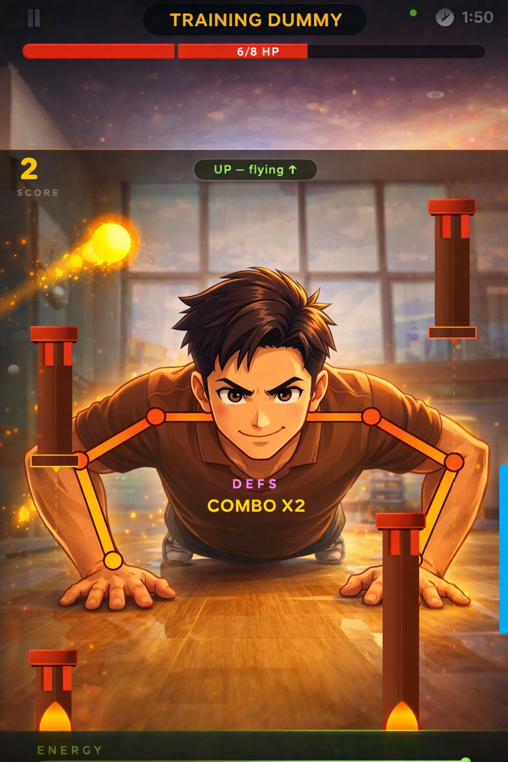 Single Battle gameplay with anime character and missile silos