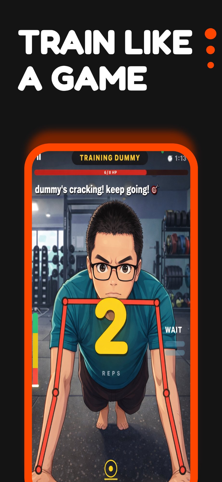 AI rep counter with skeleton overlay